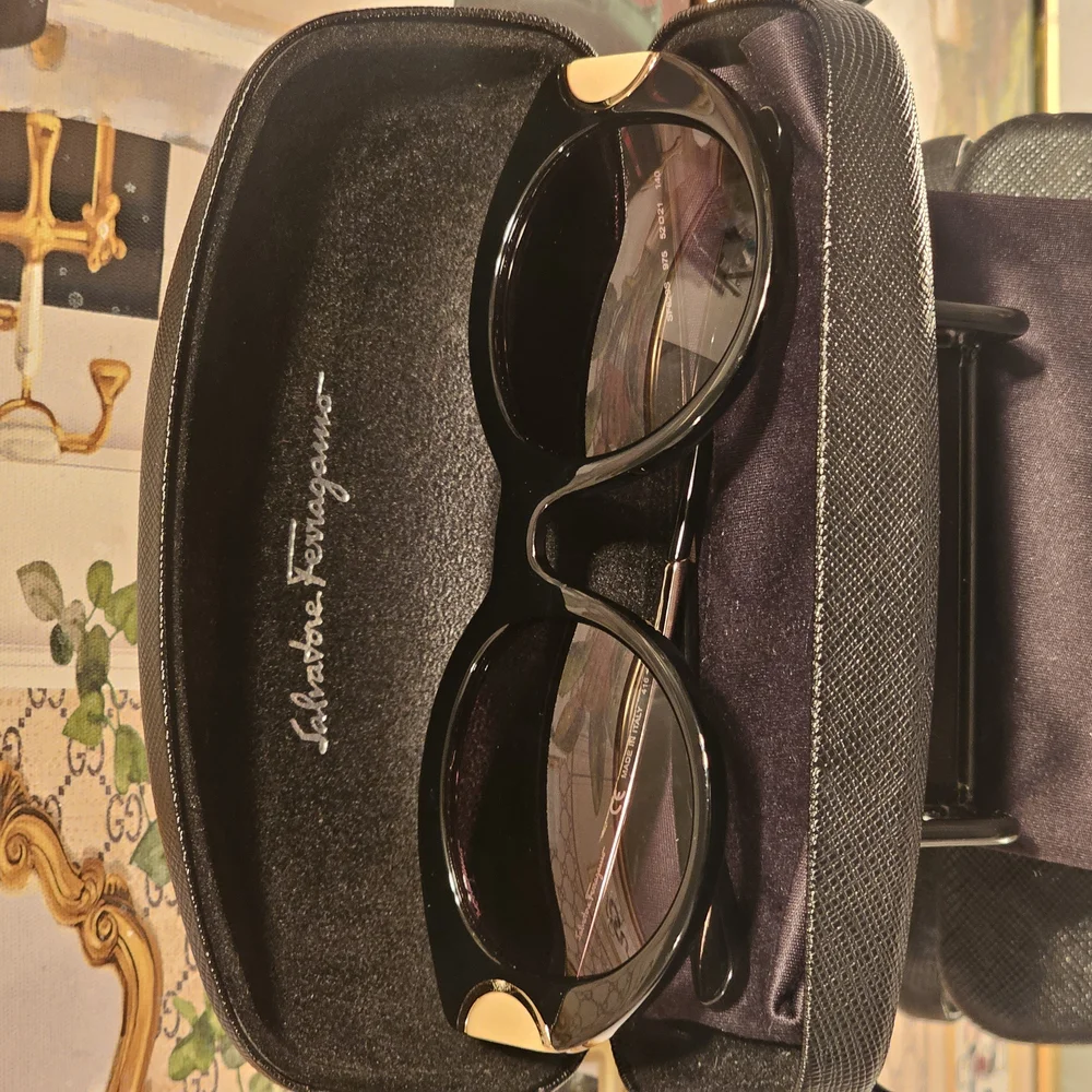 Authentic Salvatore Ferragamo Oval Black and Gold Oval Sunglasses - Picture 14 of 16